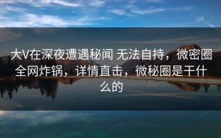 大V在深夜遭遇秘闻 无法自持，微密圈全网炸锅，详情直击，微秘圈是干什么的