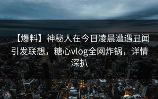 【爆料】神秘人在今日凌晨遭遇丑闻 引发联想，糖心vlog全网炸锅，详情深扒