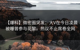 【爆料】微密圈突发：大V在今日凌晨被曝曾参与花絮，热议不止席卷全网