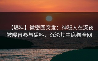 【爆料】微密圈突发：神秘人在深夜被曝曾参与猛料，沉沦其中席卷全网