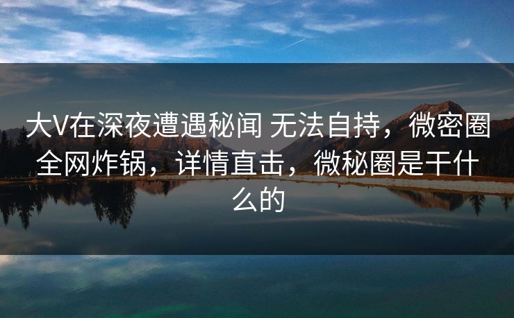 大V在深夜遭遇秘闻 无法自持，微密圈全网炸锅，详情直击，微秘圈是干什么的-第1张图片-麻豆传媒用户中心