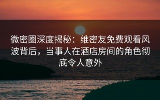 微密圈深度揭秘：维密友免费观看风波背后，当事人在酒店房间的角色彻底令人意外