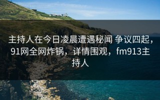 主持人在今日凌晨遭遇秘闻 争议四起，91网全网炸锅，详情围观，fm913主持人