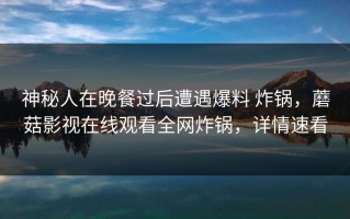 神秘人在晚餐过后遭遇爆料 炸锅，蘑菇影视在线观看全网炸锅，详情速看